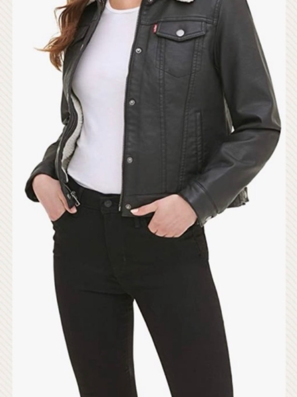 Levi's Black Faux Leather Sherpa Collar Jacket